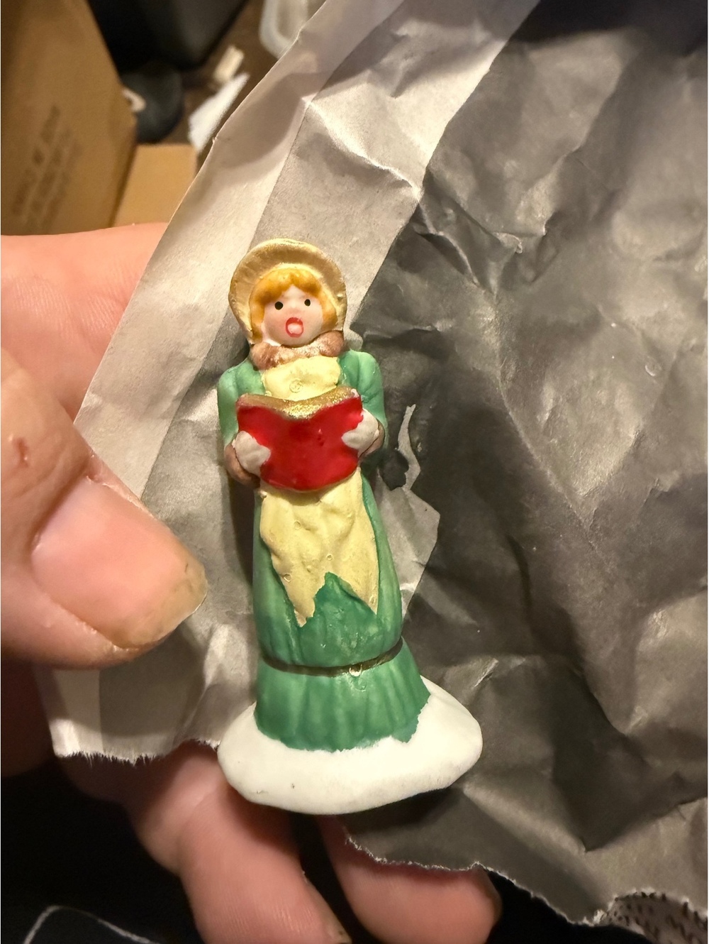Lemax Vintage Porcelain Caroler Figurine in Green Dress